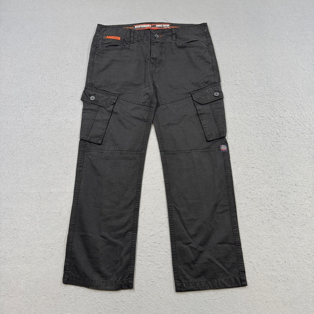 Superdry Cargo Pants Men's 36 Black Rookie Edition Straight Leg Utility Trousers